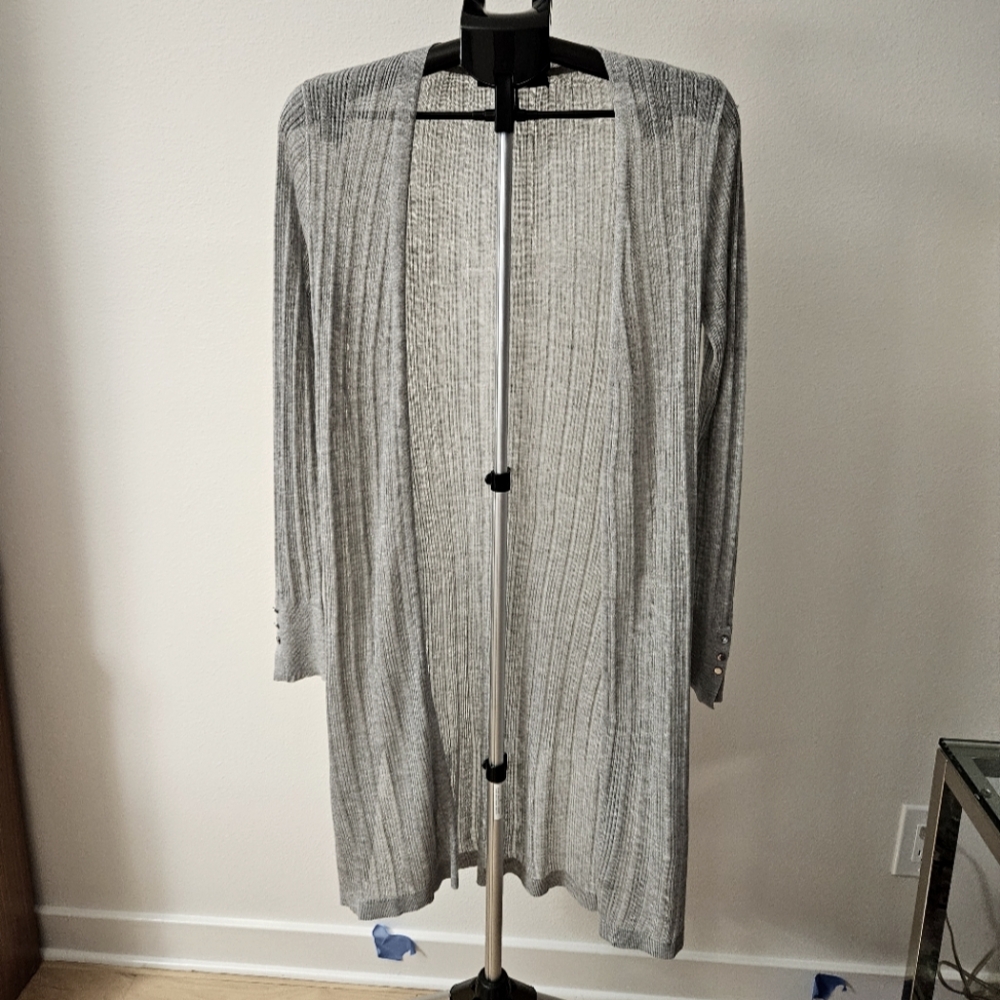 White House Black Market duster style open cardigan in silver gray